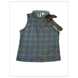 Gently Worn Charming J.Crew Green Plaid Sleeveless Blouse, Size M (BB01)